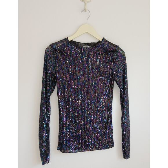 Free People Intimately Women’s Small Gold Rush Sequin Long Sleeve In Black NWOT - Picture 3 of 6